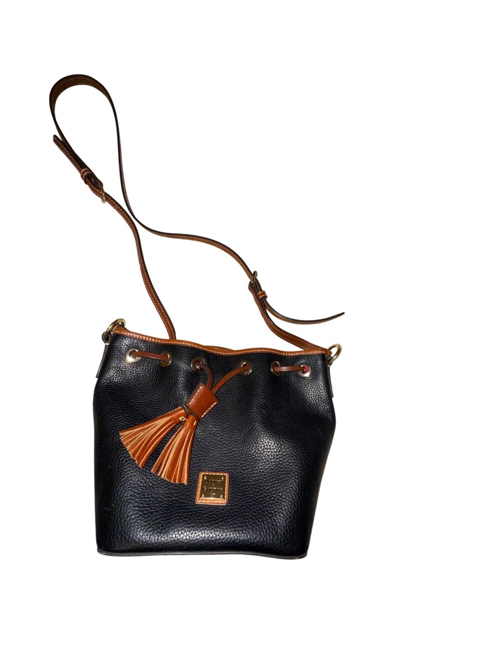 Dooney & Bourke Black Crossbody with Brown Trim and Tassel WITH matching wallet